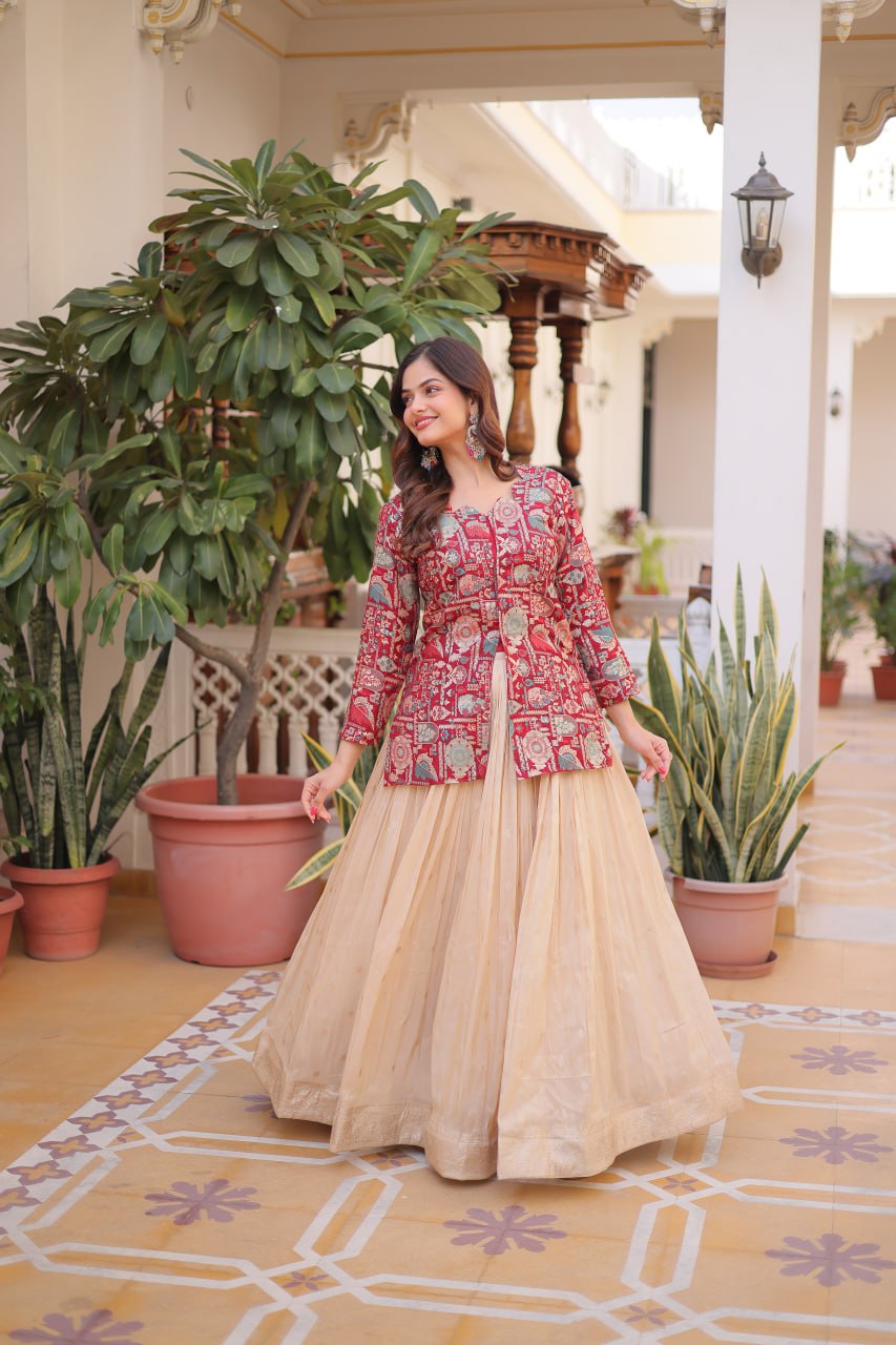 Maroon Jacquard Lehenga Choli Set ClothsVilla