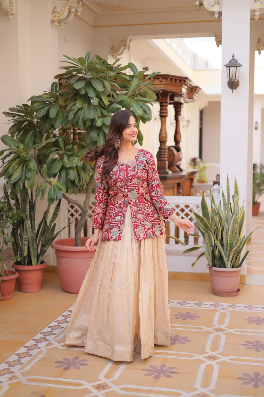 Maroon Jacquard Lehenga Choli Set ClothsVilla