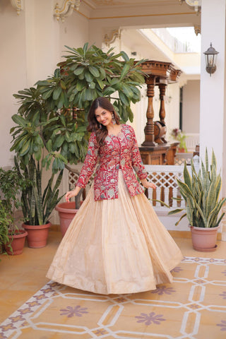 Maroon Jacquard Lehenga Choli Set ClothsVilla