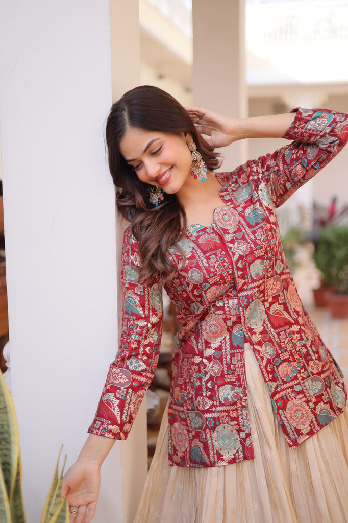 Maroon Jacquard Lehenga Choli Set ClothsVilla