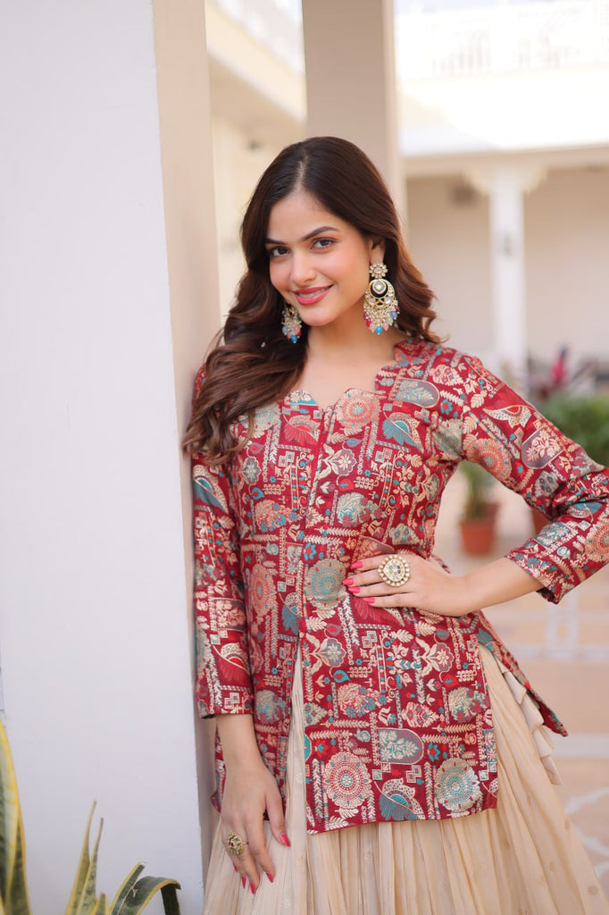 Maroon Jacquard Lehenga Choli Set ClothsVilla