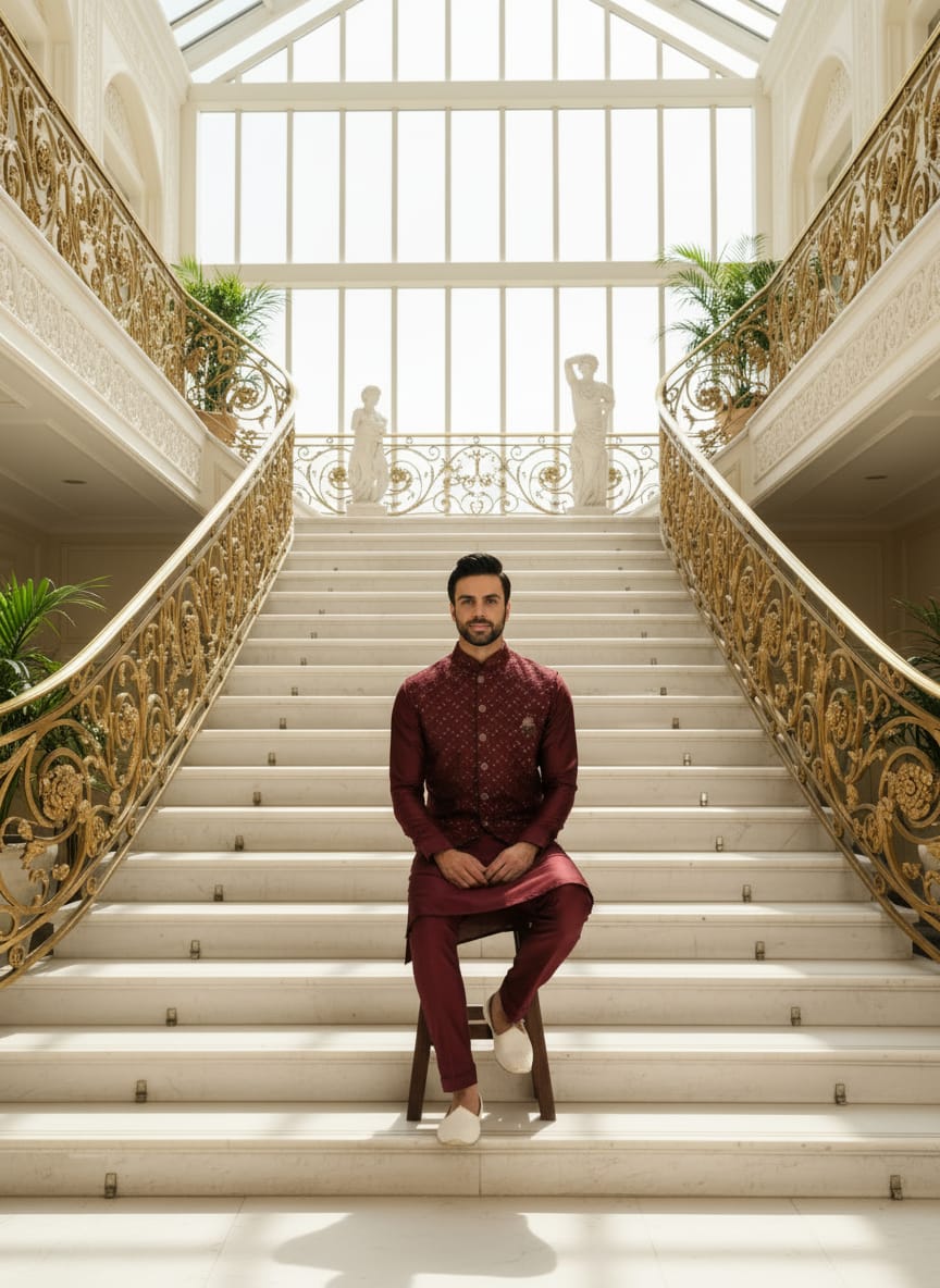 Maroon Jalburry Kurta Pant Set ClothsVilla