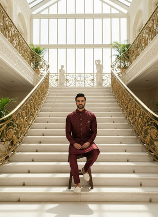Maroon Jalburry Kurta Pant Set ClothsVilla