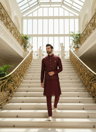 Maroon Jalburry Kurta Pant Set ClothsVilla