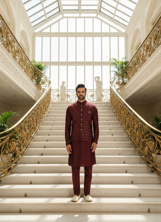 Maroon Jalburry Kurta Pant Set ClothsVilla