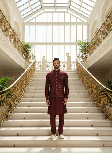 Maroon Jalburry Kurta Pant Set ClothsVilla