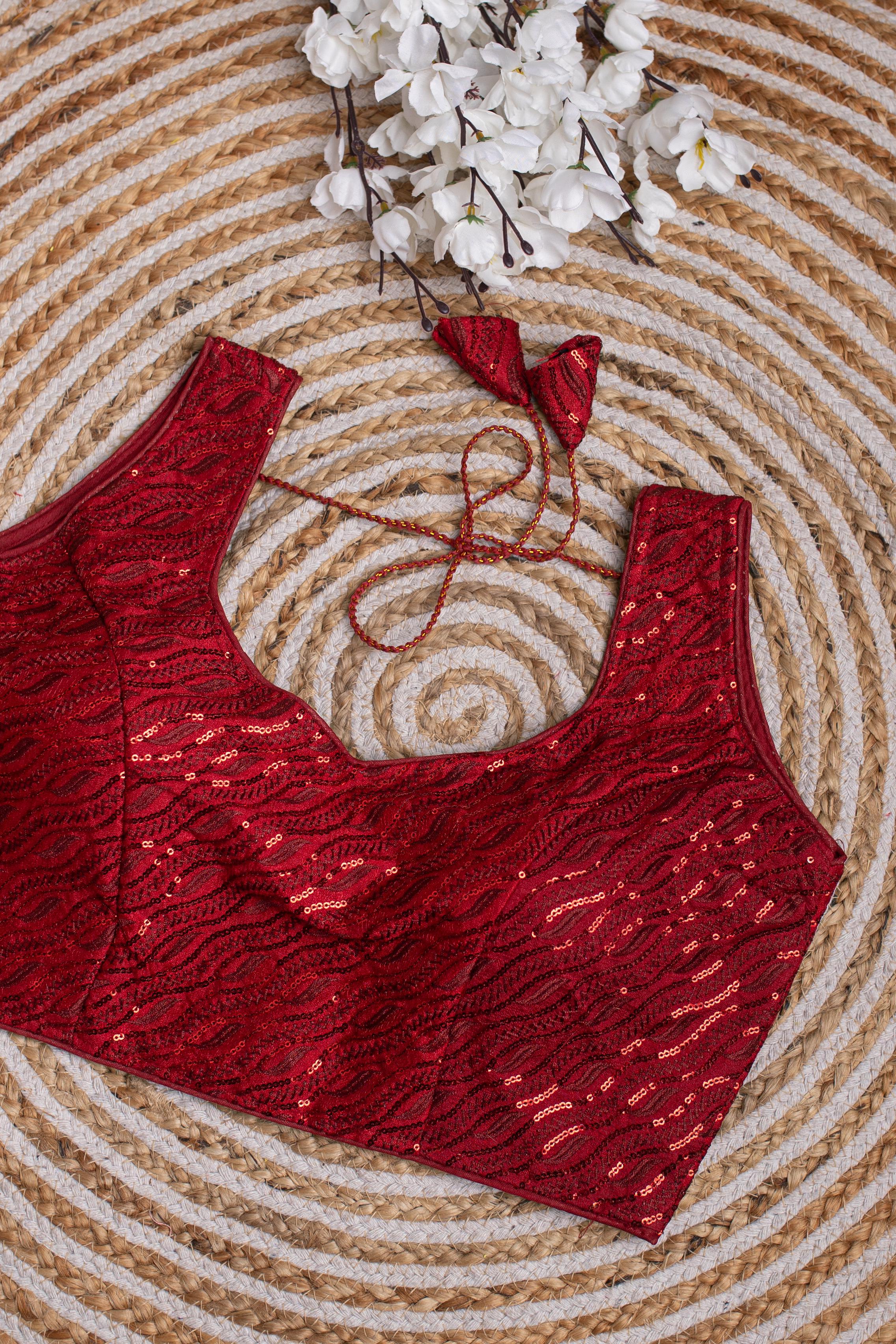 Maroon Kashish Silk Blouse with Tone-to-Tone Sequin Work ClothsVilla Main image