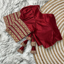 Load image into Gallery viewer, Maroon Kilmora Silk Blouse with Handcrafted Embroidery and Sequence Accents ClothsVilla