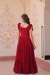Load image into Gallery viewer, Maroon Luxe Faux Blooming Embroidered Gown with Double Frill Sleeves Clothsvilla