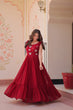 Load image into Gallery viewer, Maroon Luxe Faux Blooming Embroidered Gown with Double Frill Sleeves Clothsvilla