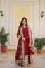 Maroon Luxurious Faux Blooming Embroidered Gown with Sequins & Designer Lace Dupatta ClothsVilla