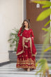 Load image into Gallery viewer, Maroon Luxury Faux Blooming Zari &amp; Sequins Embroidered Designer Gown with Matching Dupatta – Stitched Premium Ensemble ClothsVilla