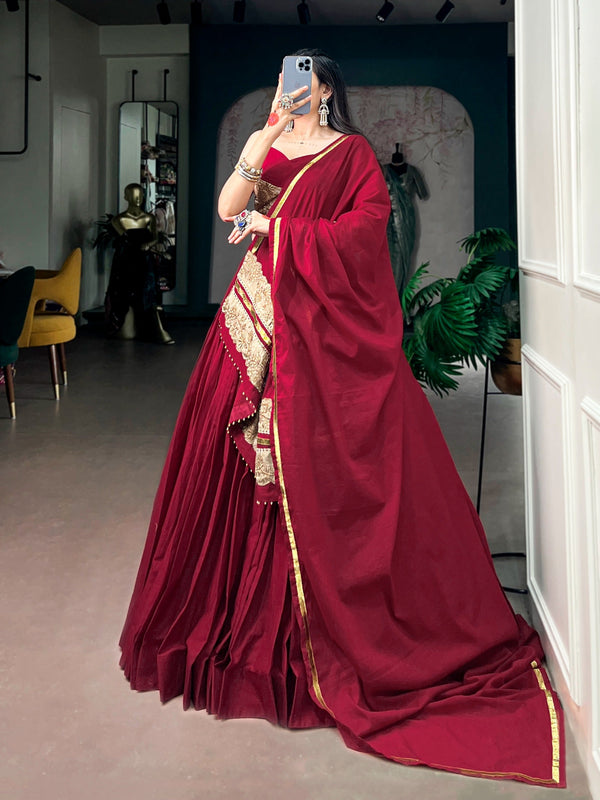 Maroon Mal Cotton Flared Lehenga Choli ClothsVilla