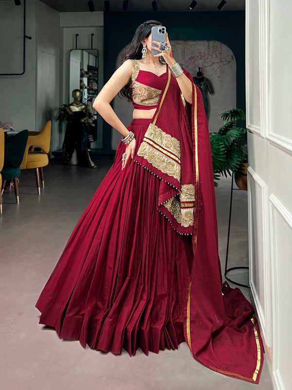 Maroon Mal Cotton Flared Lehenga Choli ClothsVilla
