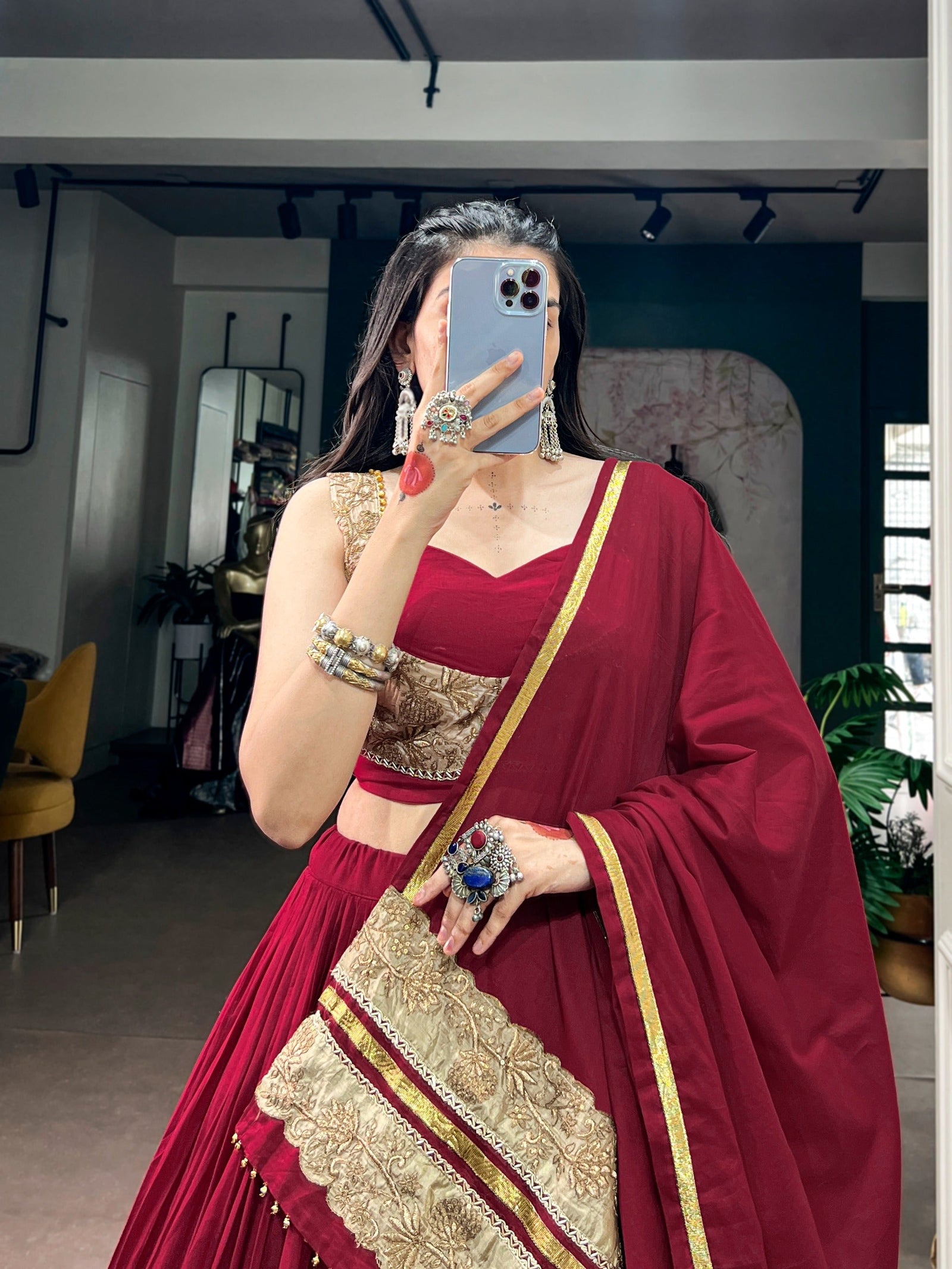 Maroon Mal Cotton Flared Lehenga Choli ClothsVilla