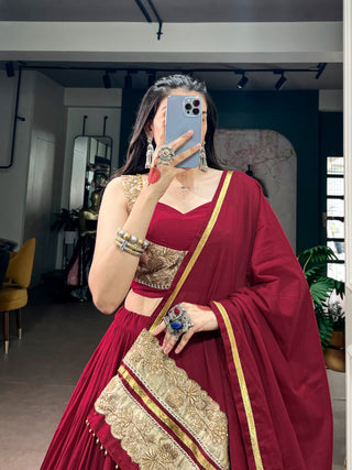 Maroon Mal Cotton Flared Lehenga Choli ClothsVilla