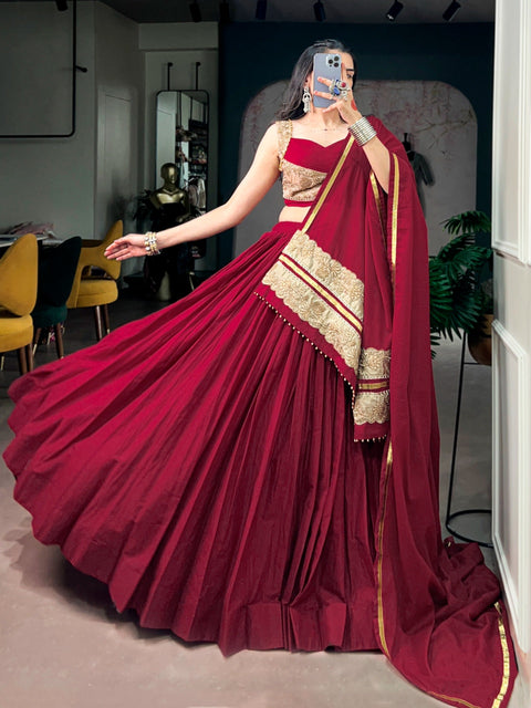 Maroon Mal Cotton Flared Lehenga Choli ClothsVilla Main image