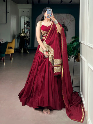 Maroon Mal Cotton Flared Lehenga Choli ClothsVilla