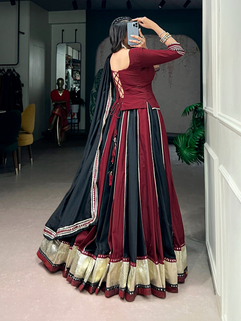 Maroon Mirror Work Lehenga Set ClothsVilla