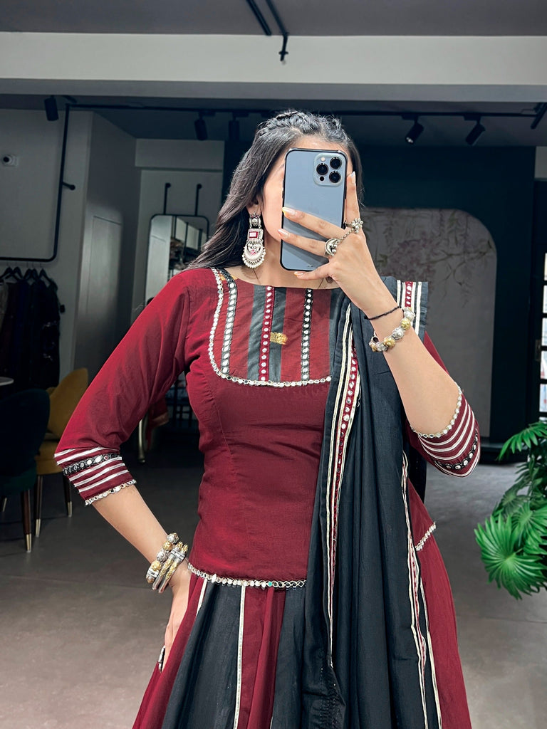 Maroon Mirror Work Lehenga Set ClothsVilla