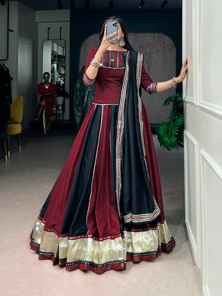 Maroon Mirror Work Lehenga Set ClothsVilla