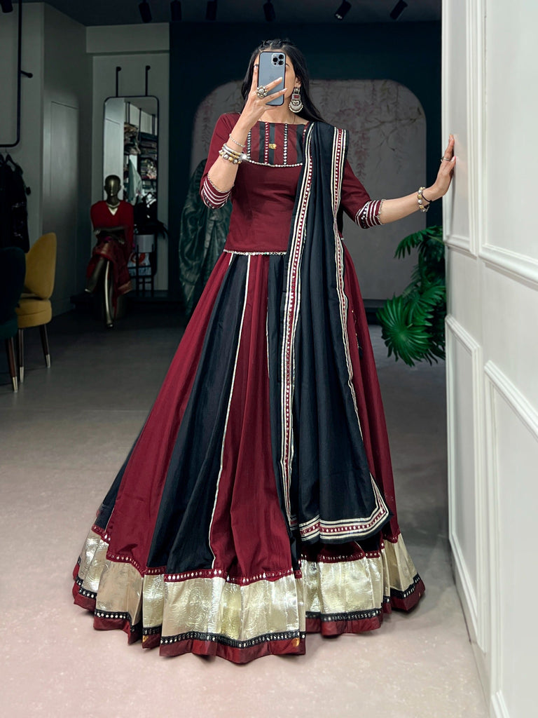 Maroon Mirror Work Lehenga Set ClothsVilla