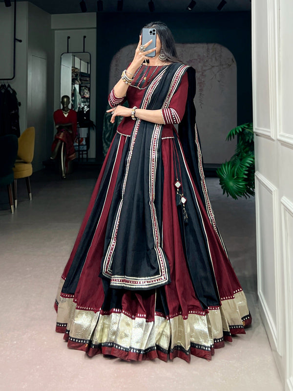 Maroon Mirror Work Lehenga Set ClothsVilla