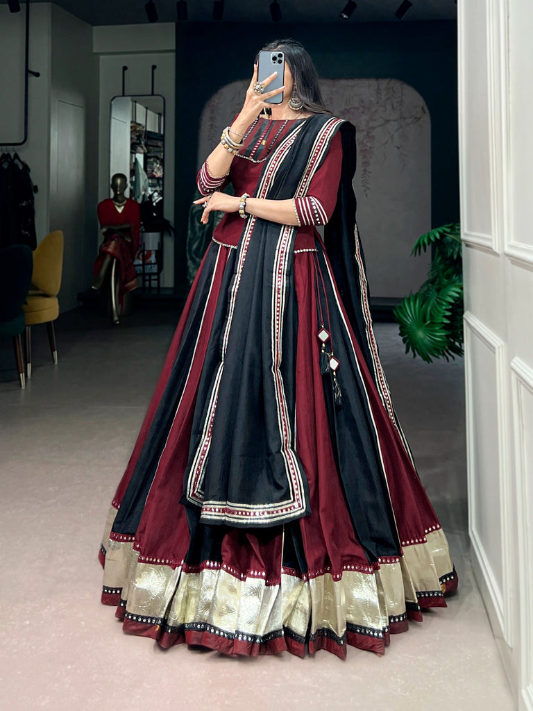 Maroon Mirror Work Lehenga Set ClothsVilla