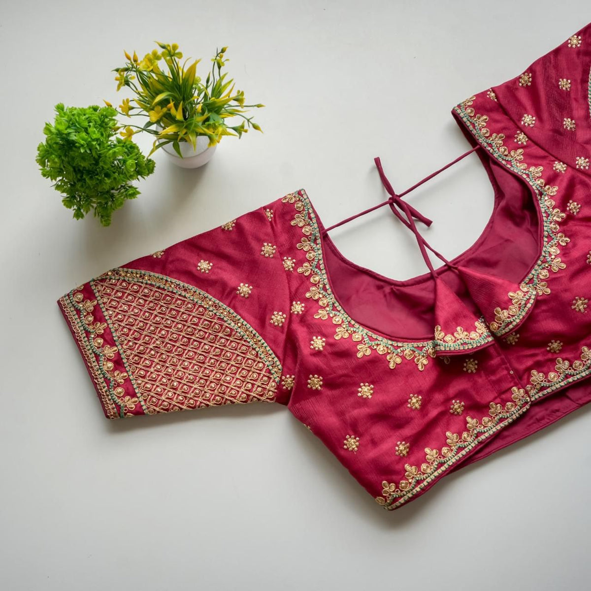Maroon Mulmul Silk Blouse with Golden Embroidery and Sequins ClothsVilla Main image