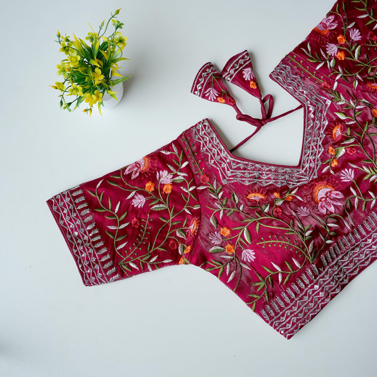 Maroon Multi-Color Embroidered Jimmy Choo Silk Blouse ClothsVilla Main image