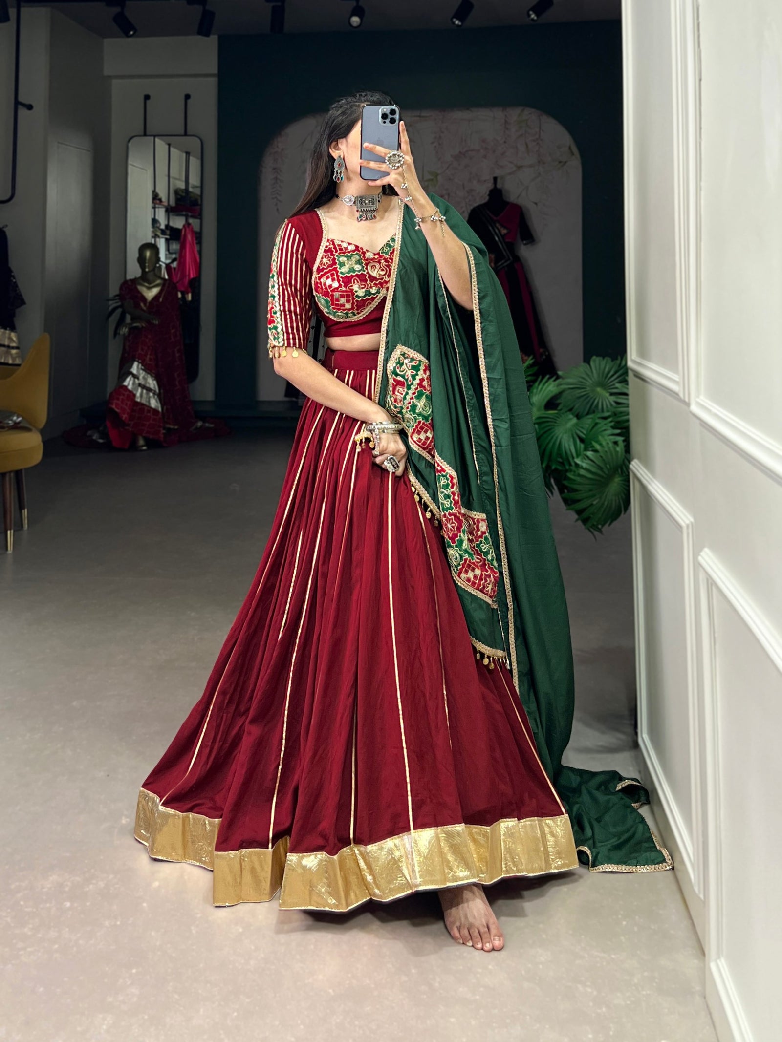 Maroon Navratri Glow Chanderi Lehenga with Zari and Gota Patti Elegance