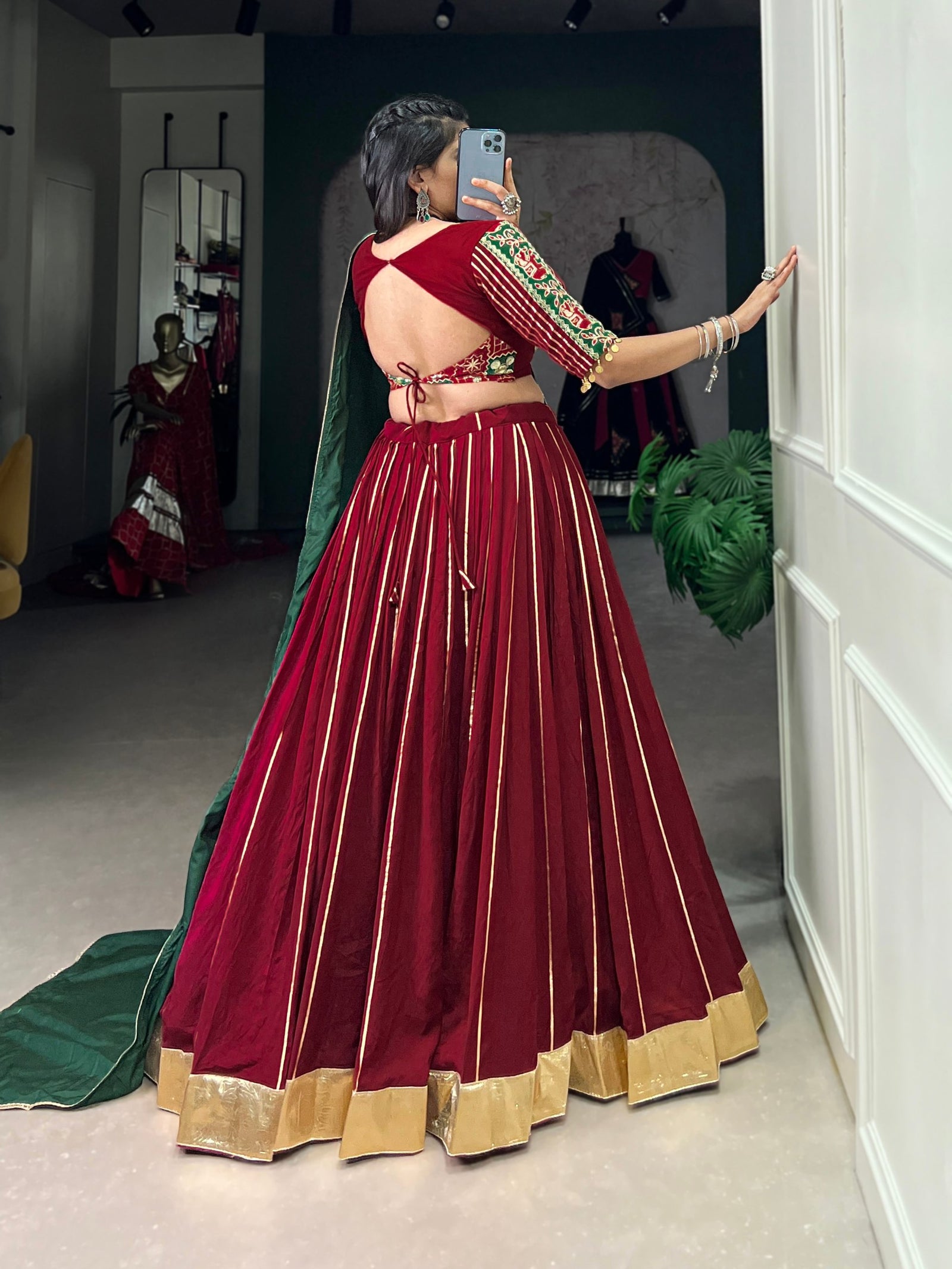 Maroon Navratri Glow Chanderi Lehenga with Zari and Gota Patti Elegance