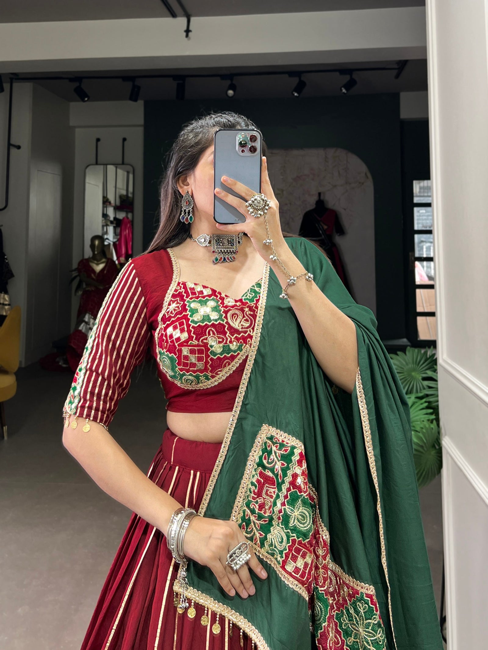 Maroon Navratri Glow Chanderi Lehenga with Zari and Gota Patti Elegance