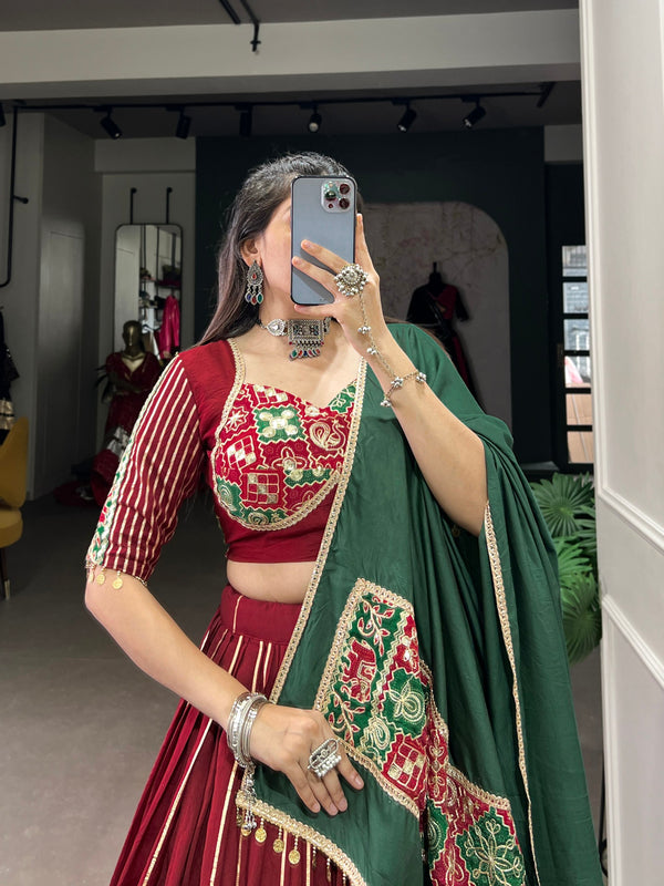 Maroon Navratri Glow Chanderi Lehenga with Zari and Gota Patti Elegance