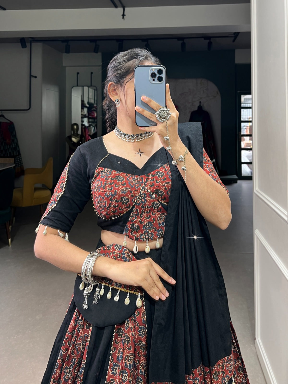 Maroon Navratri Lehenga Set with Gota Patti and Mirror Work ClothsVilla