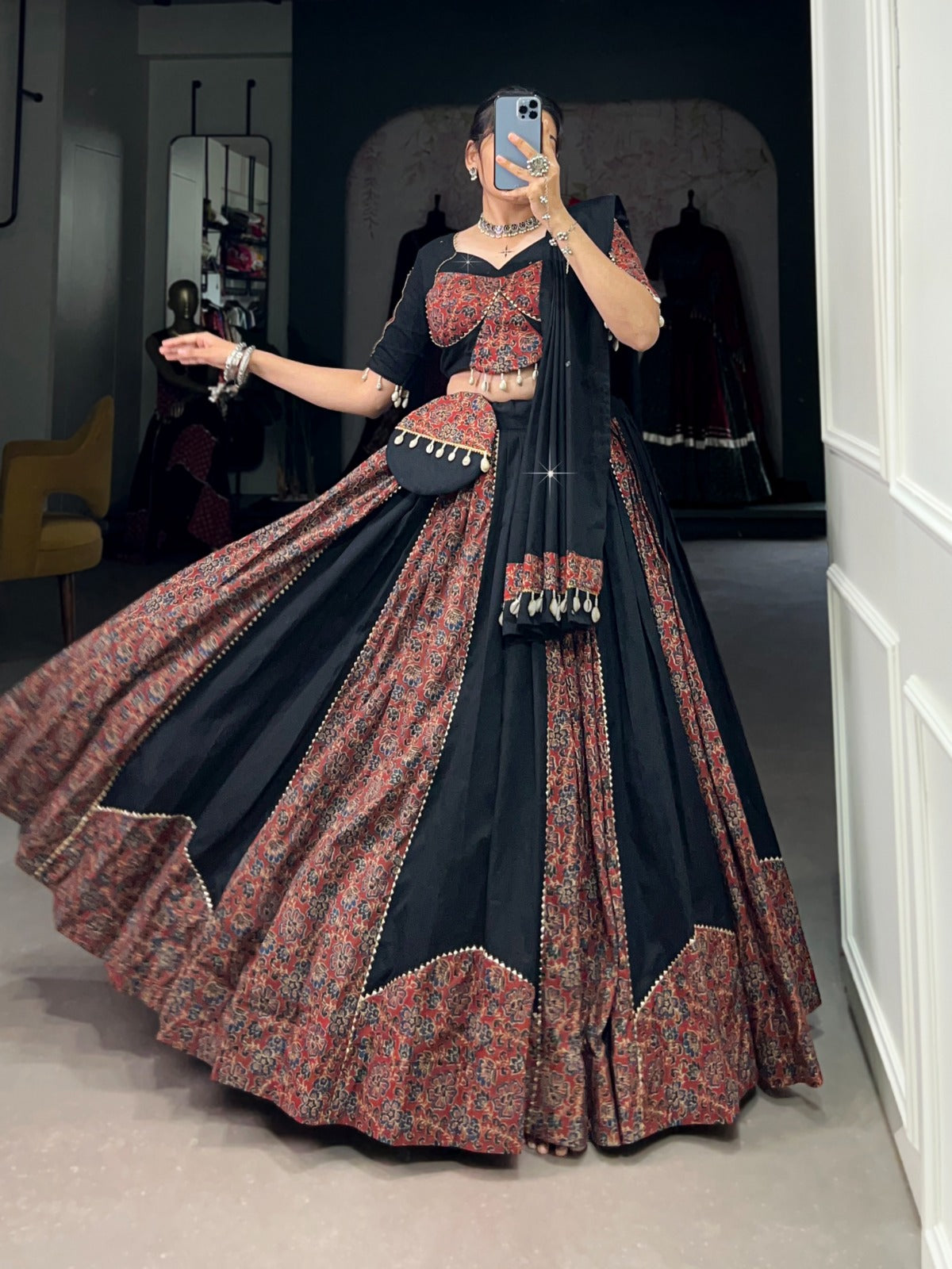 Maroon Navratri Lehenga Set with Gota Patti and Mirror Work ClothsVilla