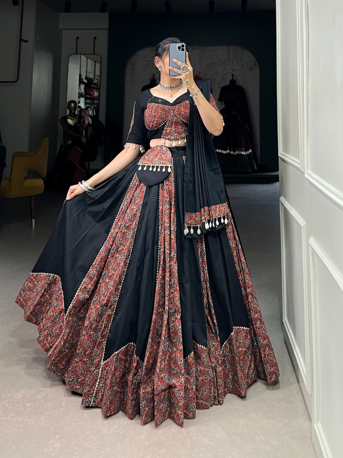 Maroon Navratri Lehenga Set with Gota Patti and Mirror Work ClothsVilla