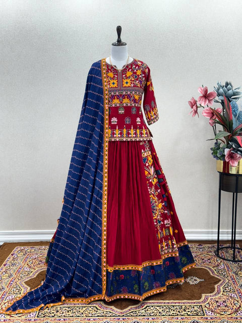 Maroon Navratri Pure Rayon Lehenga Choli Set with Gamthi Embroidery Clothsvilla Main image
