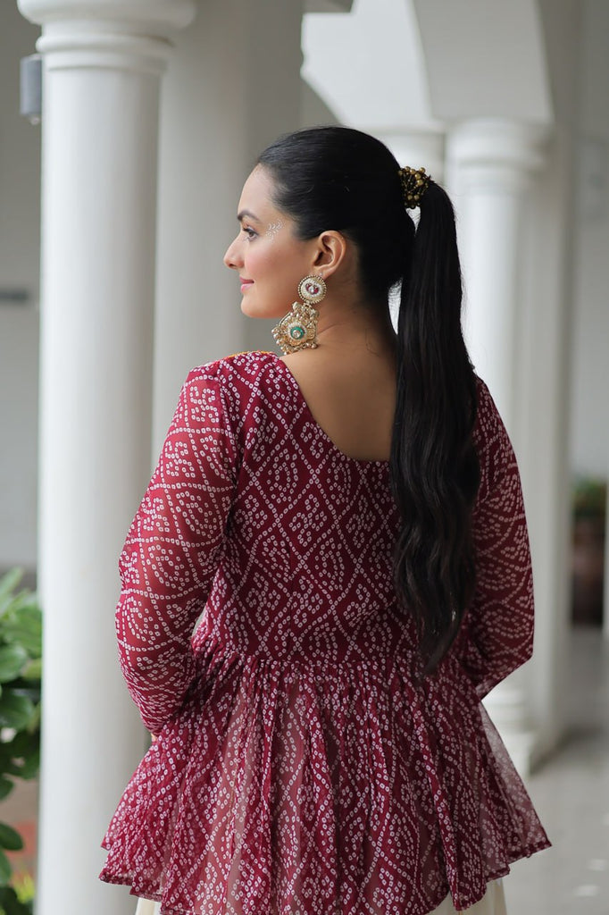 Maroon Navratri Special Cotton Lehenga Choli Set with Gota Patti Lace & Bandhani Gamthi Work – Full Stitched ClothsVilla