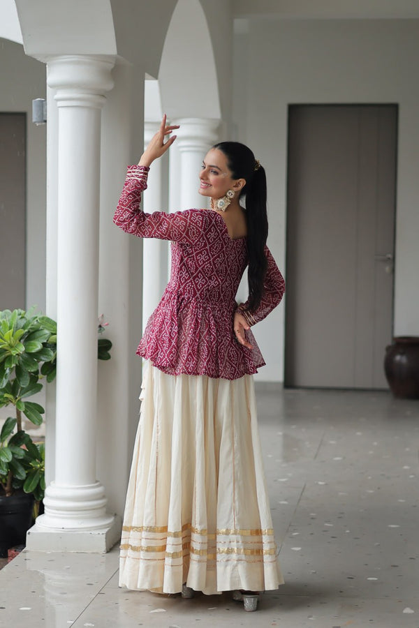 Maroon Navratri Special Cotton Lehenga Choli Set with Gota Patti Lace & Bandhani Gamthi Work – Full Stitched ClothsVilla