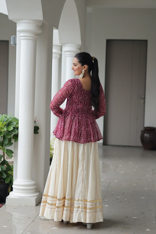 Maroon Navratri Special Cotton Lehenga Choli Set with Gota Patti Lace & Bandhani Gamthi Work – Full Stitched ClothsVilla