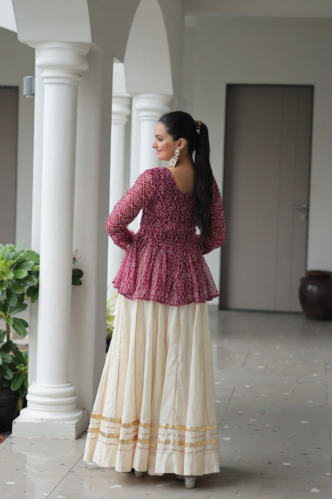 Maroon Navratri Special Cotton Lehenga Choli Set with Gota Patti Lace & Bandhani Gamthi Work – Full Stitched ClothsVilla