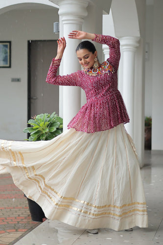 Maroon Navratri Special Cotton Lehenga Choli Set with Gota Patti Lace & Bandhani Gamthi Work – Full Stitched ClothsVilla