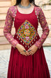 Load image into Gallery viewer, Maroon Navratri Special Gown with Kutchi Gamthi Embroidery – 3 Layer Frill &amp; 12 Meter Flair ClothsVilla