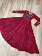 Load image into Gallery viewer, Maroon Navratri Special Kutchi Gamthi Work Gown in 14 Kg Rayon with 4-Layer Frill &amp; Full Sleeves ClothsVilla