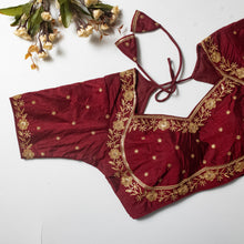 Load image into Gallery viewer, Maroon Olive Silk Blouse with Golden Embroidery and Sequins ClothsVilla