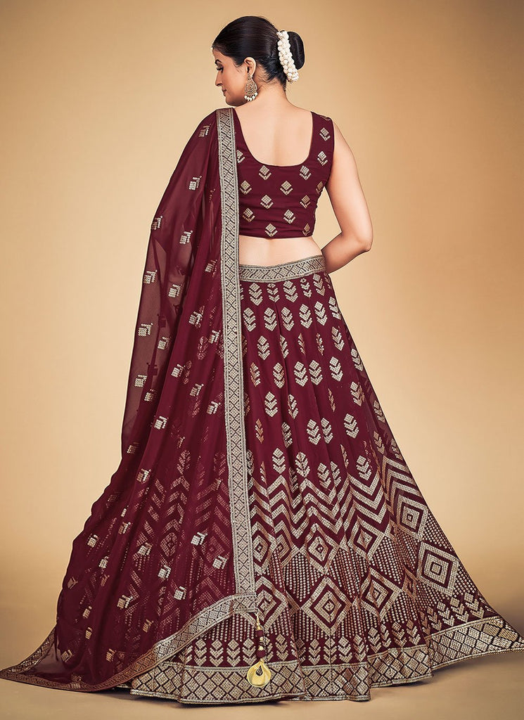 Maroon Pakistani Georgette Lehenga Choli For Indian Festivals & Weddings - Sequence Embroidery Work, Clothsvilla