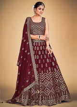 Load image into Gallery viewer, Maroon Pakistani Georgette Lehenga Choli For Indian Festivals &amp; Weddings - Sequence Embroidery Work, Clothsvilla