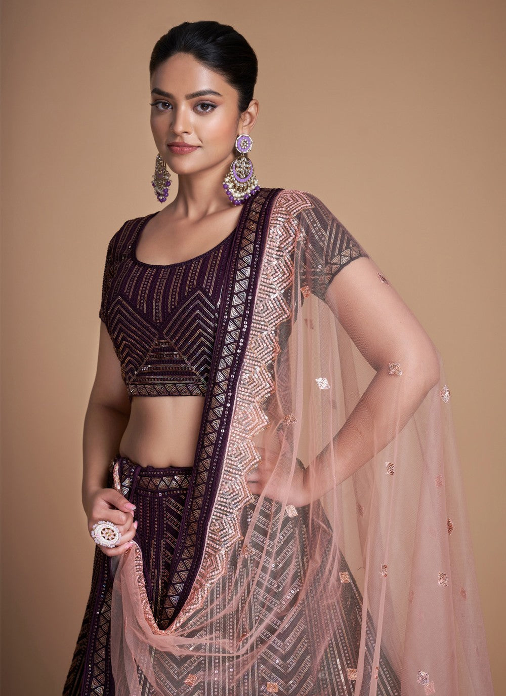 Maroon Pakistani Georgette Lehenga Choli For Indian Festivals & Weddings - Sequence Embroidery Work, Thread Embroidery Work, Clothsvilla
