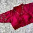 Load image into Gallery viewer, Maroon Pista Silk Blouse with Handwork and Designer Handcrafted Collar ClothsVilla